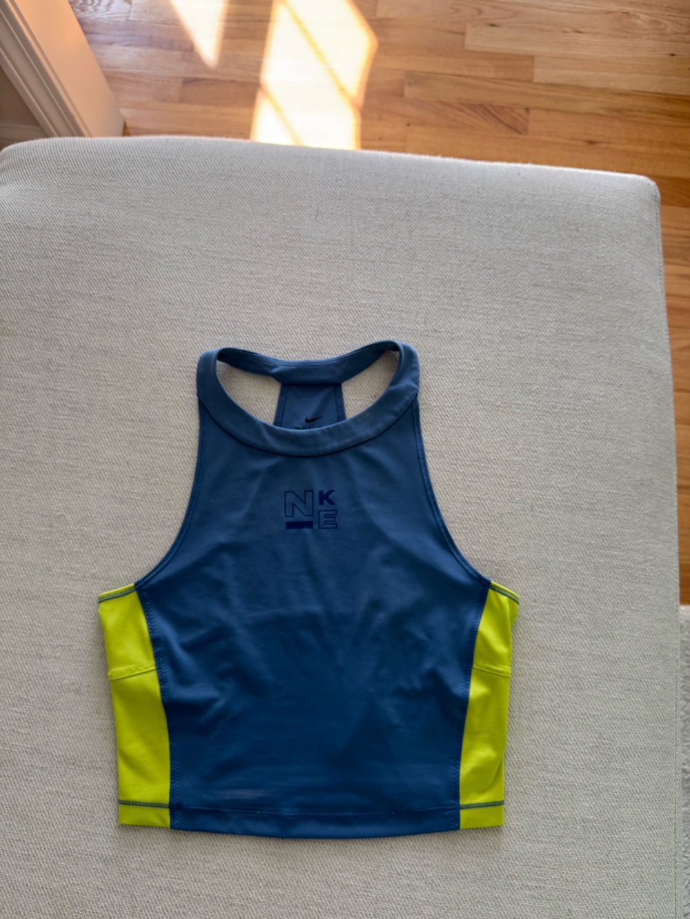 Nike Blue Crop Tank with Neon Yellow Side Panels